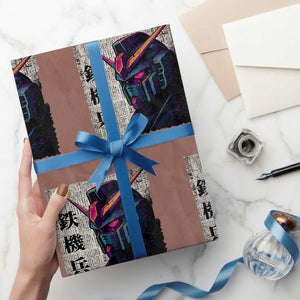 Japanese Mecha Robot Wrapping Paper Roll Samurai Inspired Futuristic Kanji Design TS10 Mocha Print Your Wear