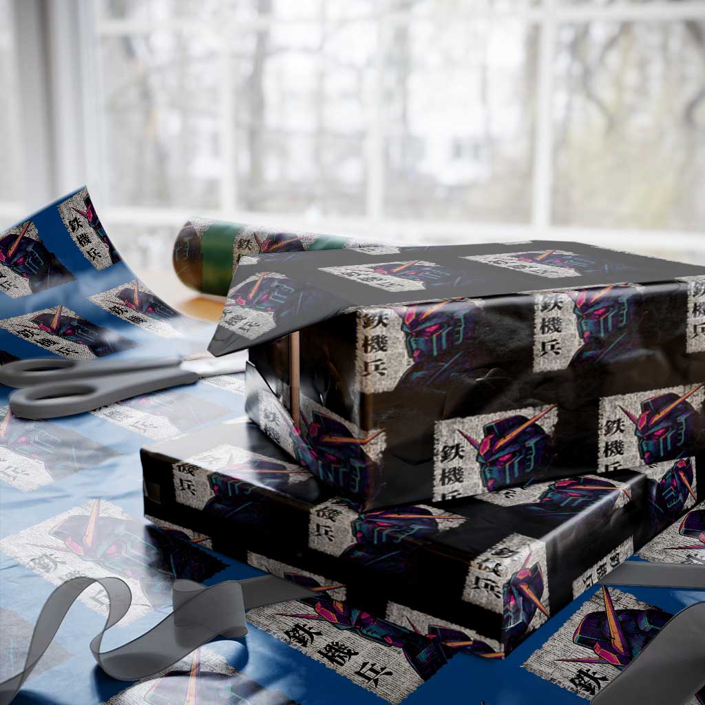 Japanese Mecha Robot Wrapping Paper Roll Samurai Inspired Futuristic Kanji Design TS10 Black Print Your Wear