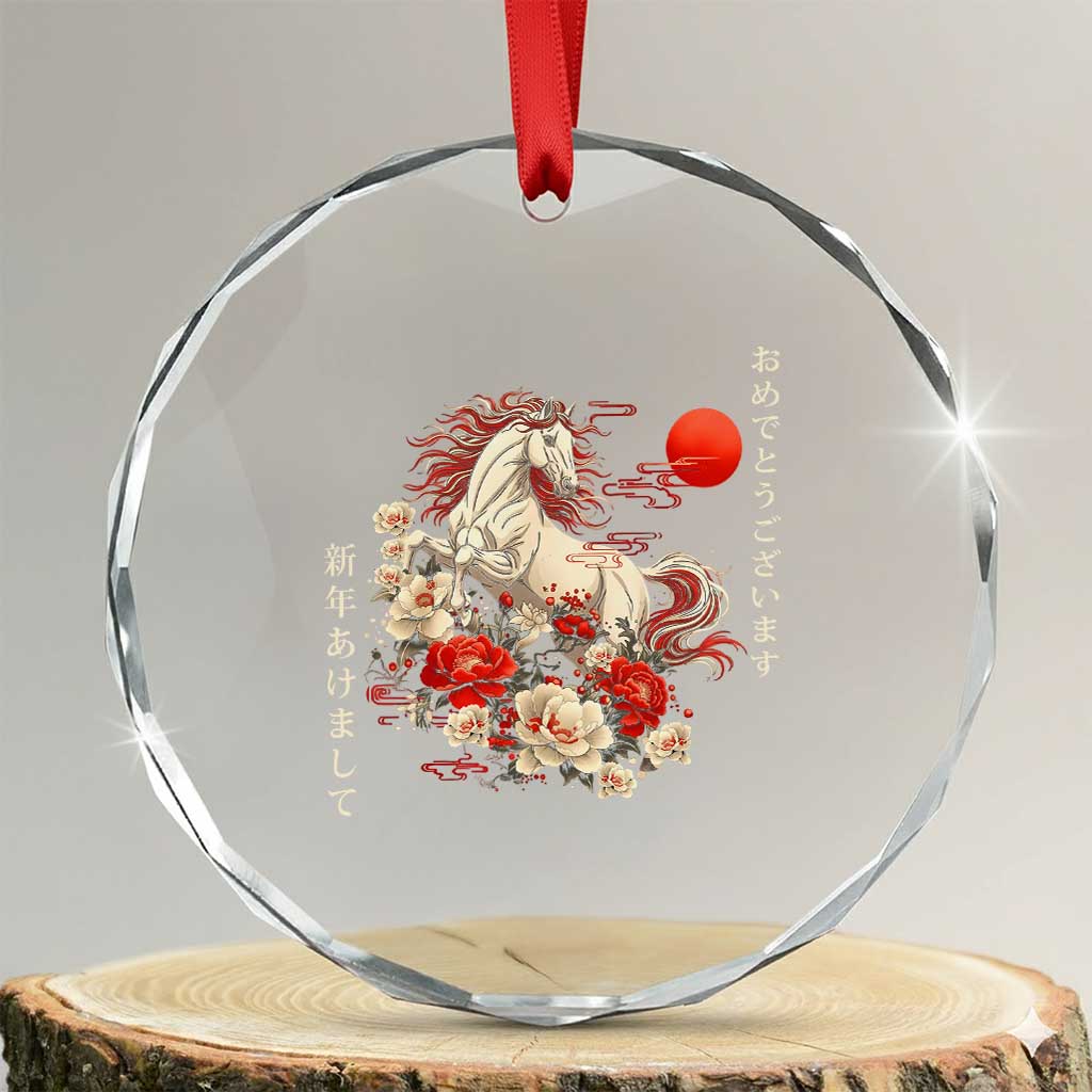 Japanese New Year 2026 Crystal Glass Ornament Year Of The Horse Botan Flower TS11 Transparent Glass 3'' Circle Print Your Wear