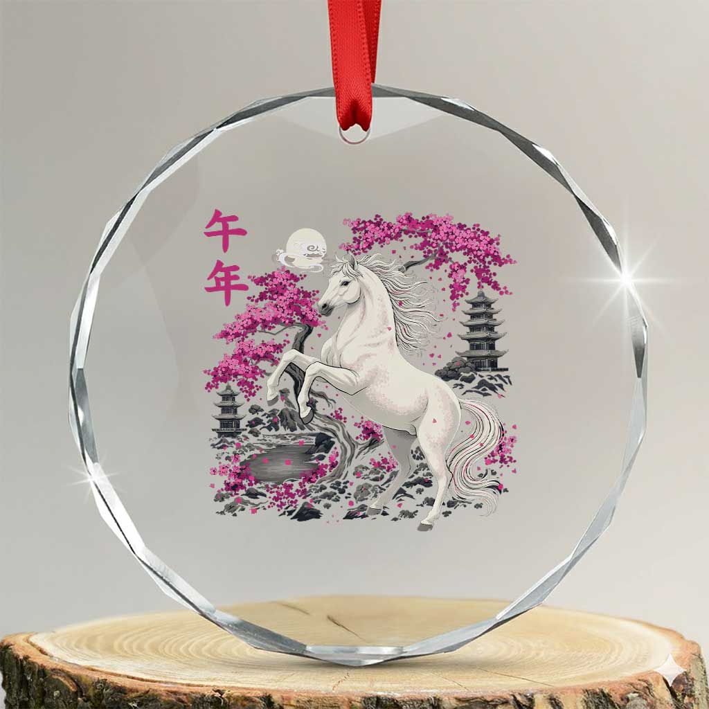 Japanese New Year 2026 Crystal Glass Ornament Year Of The Horse Sakura Cherry Blossom Shrine TS11 Transparent Glass 3'' Circle Print Your Wear