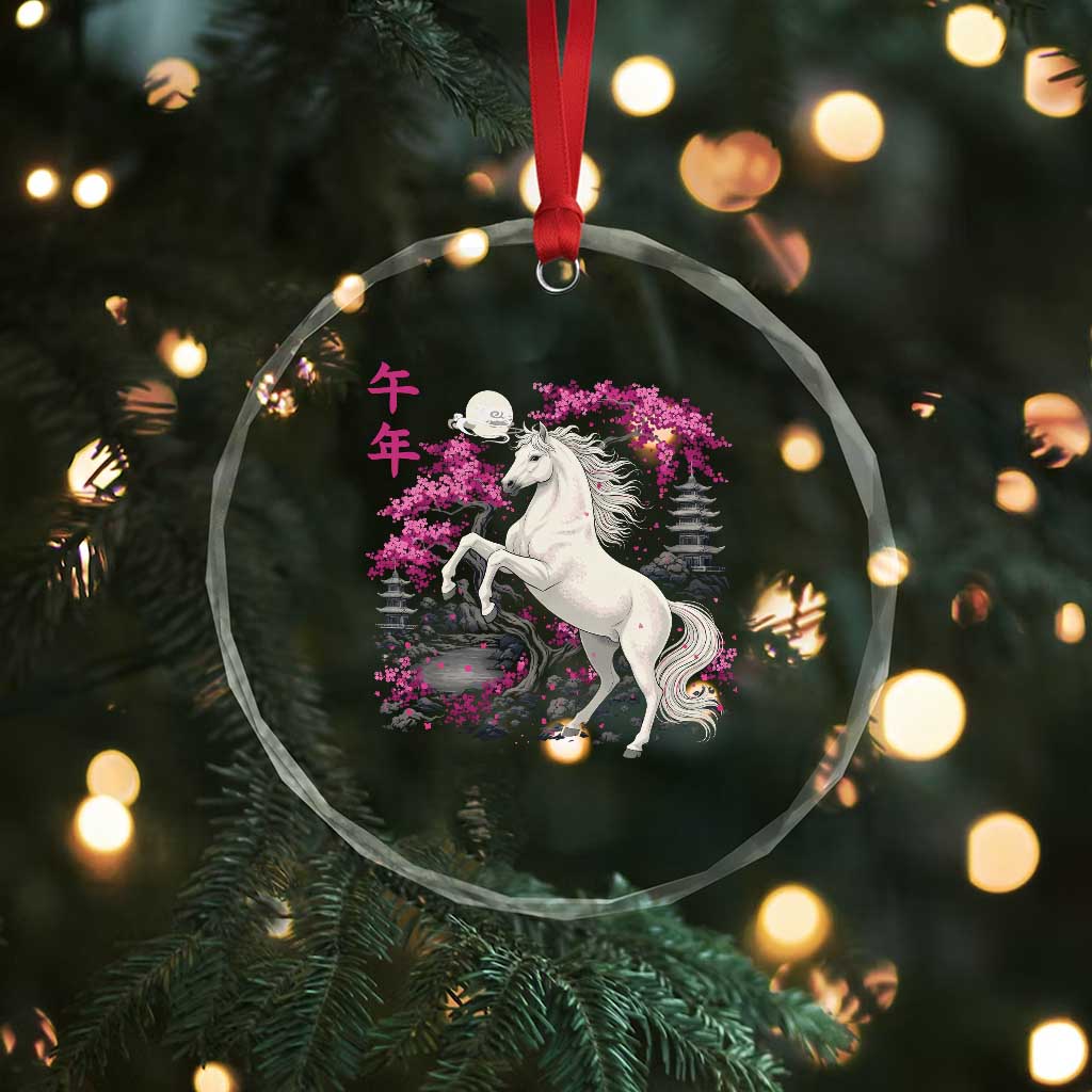 Japanese New Year 2026 Crystal Glass Ornament Year Of The Horse Sakura Cherry Blossom Shrine TS11 Print Your Wear