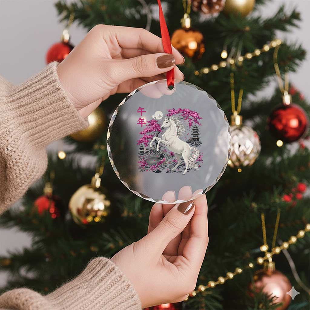 Japanese New Year 2026 Crystal Glass Ornament Year Of The Horse Sakura Cherry Blossom Shrine TS11 Print Your Wear