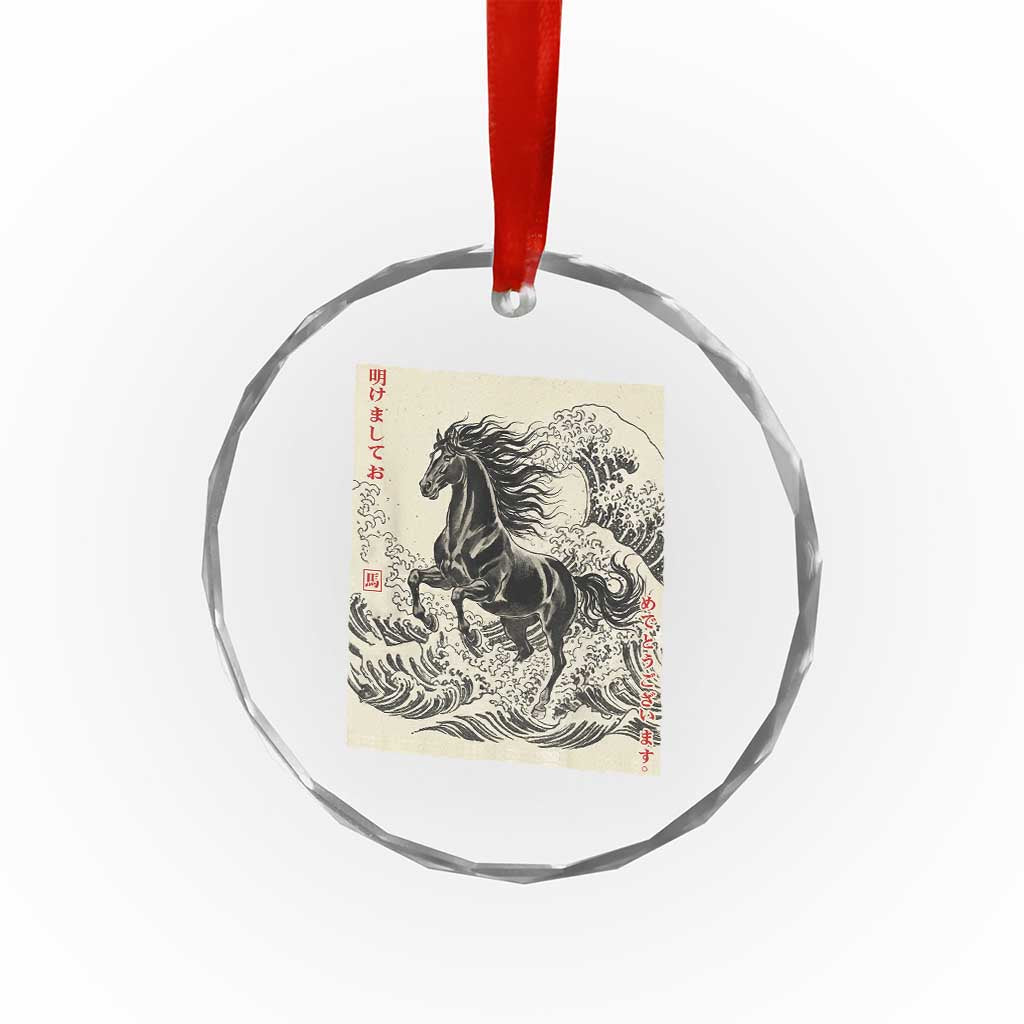 Japanese New Year 2026 Crystal Glass Ornament Year Of The Horse Tsunami Ukiyo e Art TS11 Print Your Wear
