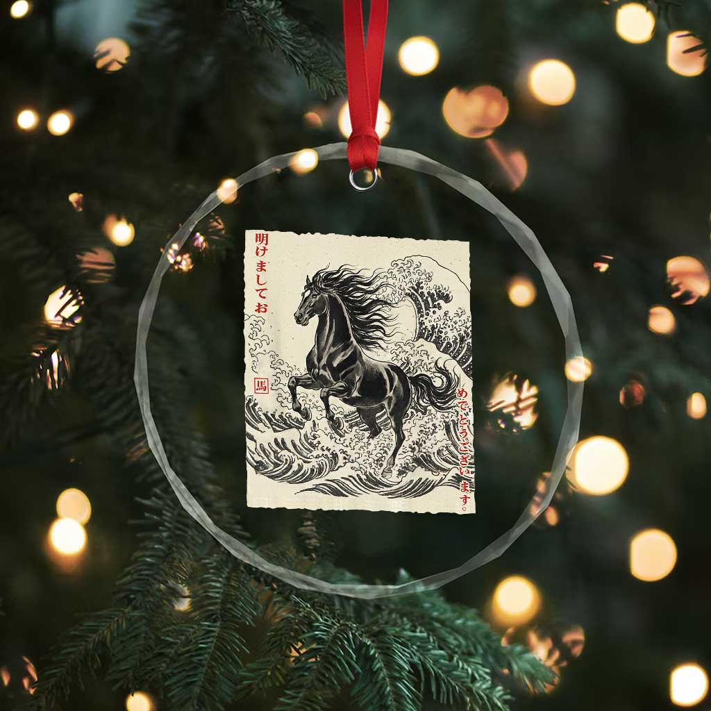 Japanese New Year 2026 Crystal Glass Ornament Year Of The Horse Tsunami Ukiyo e Art TS11 Print Your Wear