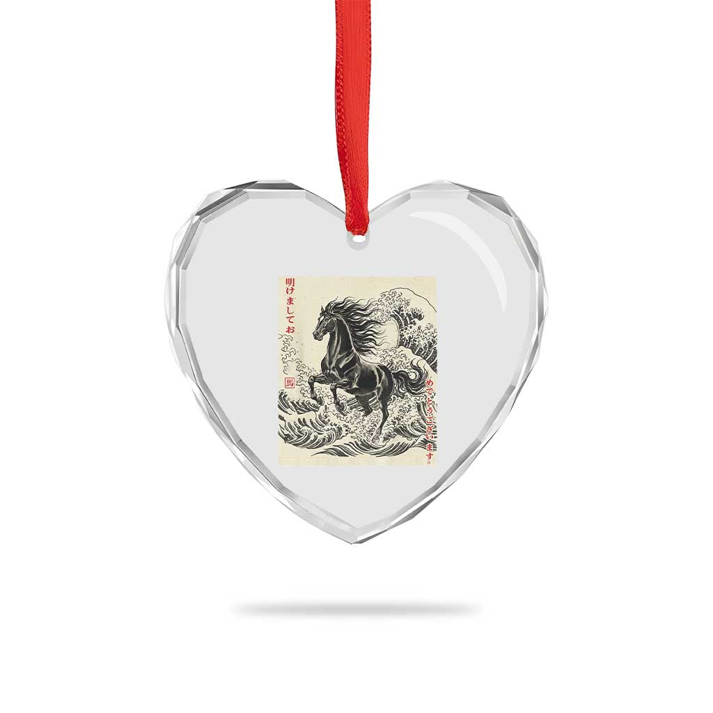 Japanese New Year 2026 Heart Crystal Glass Ornament Year Of The Horse Tsunami Ukiyo e Art TS11 Print Your Wear