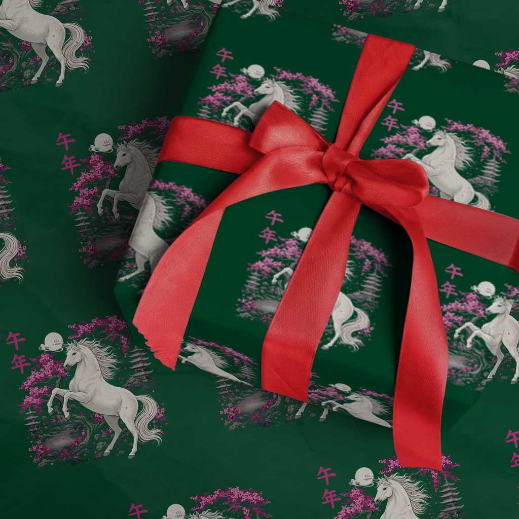 Japanese New Year 2026 Wrapping Paper Roll Year Of The Horse Sakura Cherry Blossom Shrine TS11 Green Print Your Wear