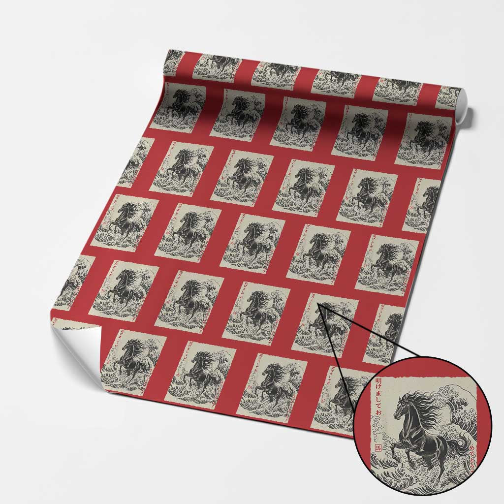 Japanese New Year 2026 Wrapping Paper Roll Year Of The Horse Tsunami Ukiyo e Art TS11 Red Print Your Wear