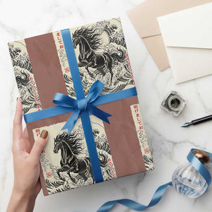 Japanese New Year 2026 Wrapping Paper Roll Year Of The Horse Tsunami Ukiyo e Art TS11 Mocha Print Your Wear