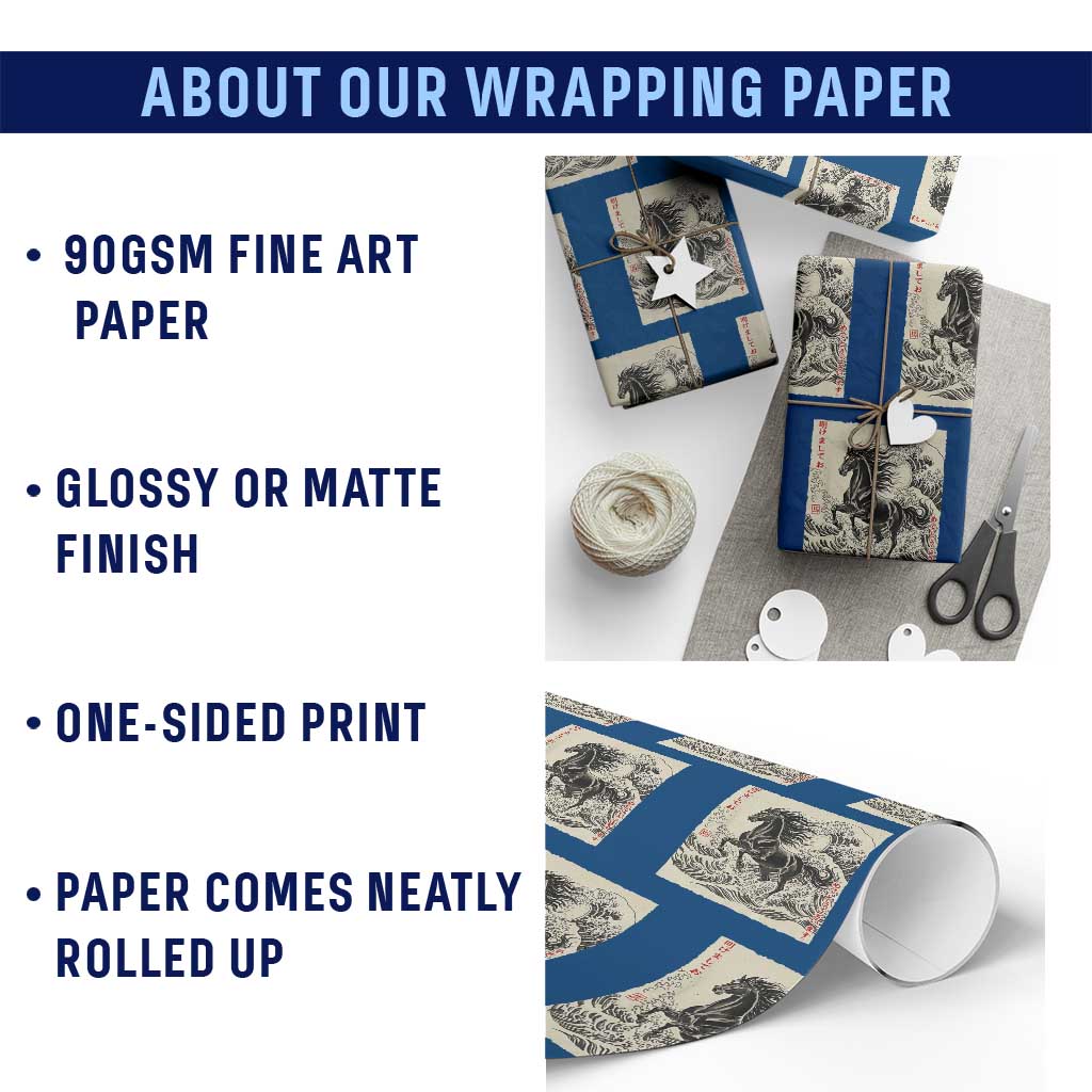 Japanese New Year 2026 Wrapping Paper Roll Year Of The Horse Tsunami Ukiyo e Art TS11 Print Your Wear