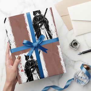 Japanese Samurai Cat Wrapping Paper Roll Retro Vintage Ukiyo-e Warrior Art Graphic TS02 Mocha Print Your Wear