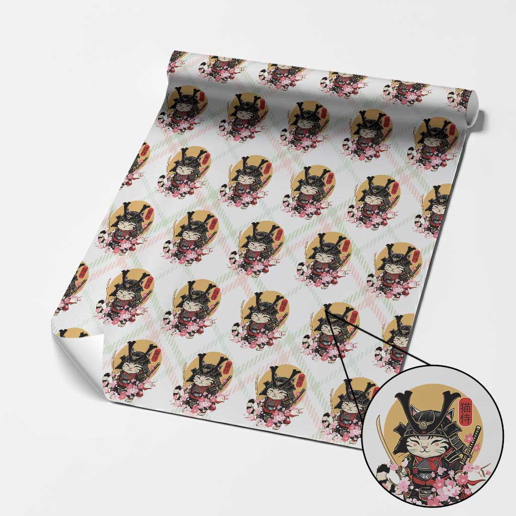 Japanese Samurai Cat Wrapping Paper Roll Ancient Ninja Kitten Warrior Tattoo Kawaii Otaku Retro TS02 Christmas Plaid Print Your Wear