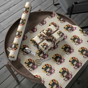Japanese Samurai Cat Wrapping Paper Roll Ancient Ninja Kitten Warrior Tattoo Kawaii Otaku Retro TS02 Beige Print Your Wear