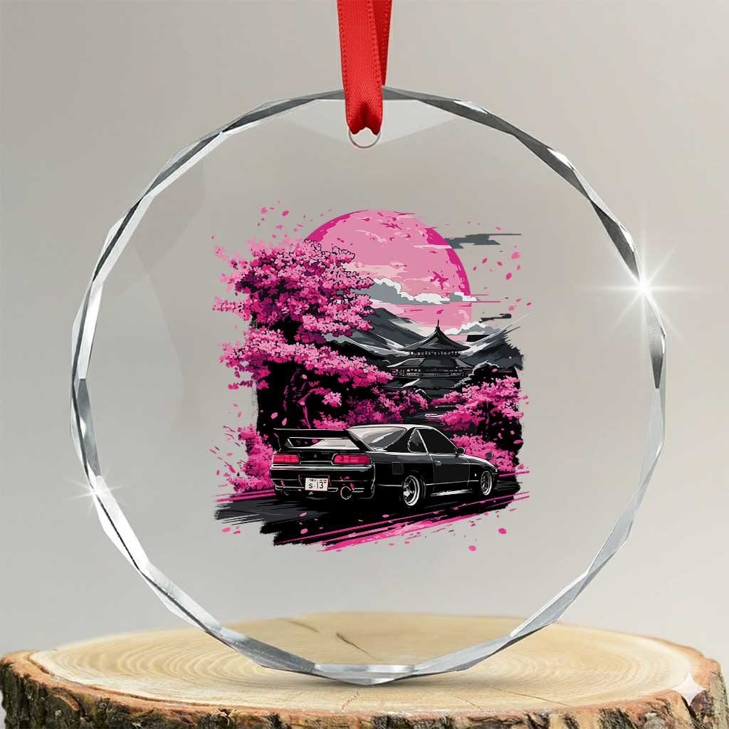 JDM Japanese Crystal Glass Ornament Tokyo Japan Drift Race Car Mount Fuji Cherry Blossom Sakura TS10 Transparent Glass 3'' Circle Print Your Wear
