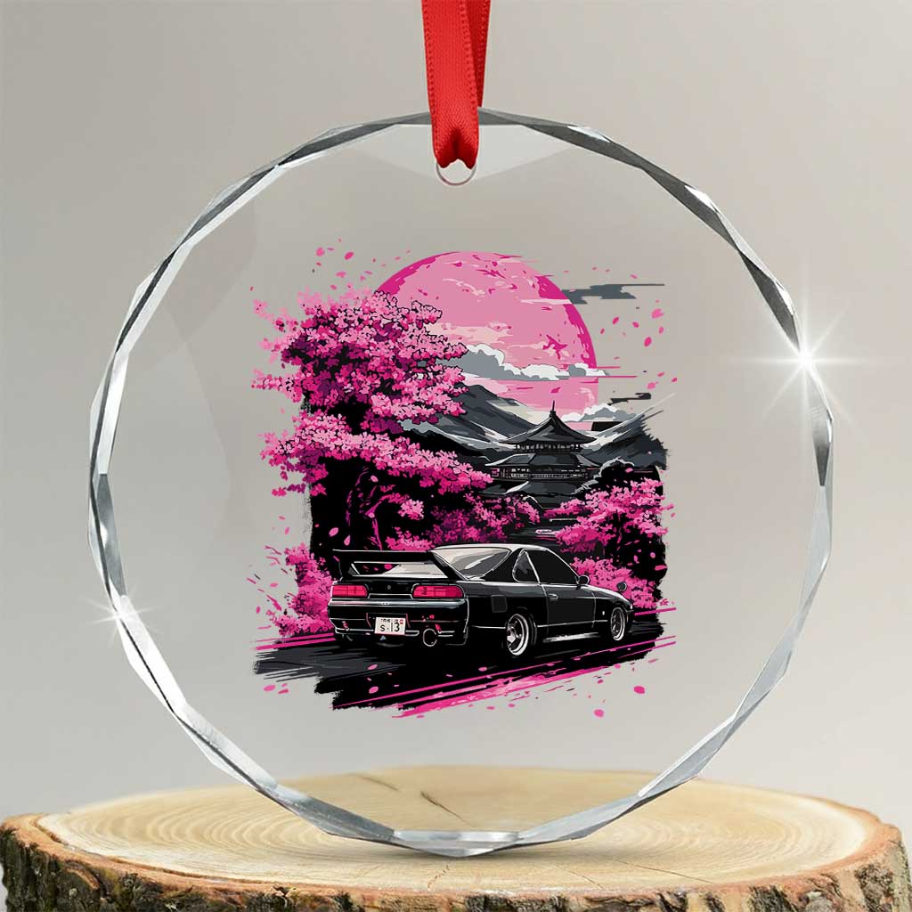 JDM Japanese Crystal Glass Ornament Tokyo Japan Drift Race Car Mount Fuji Cherry Blossom Sakura TS10 Transparent Glass 3'' Circle Print Your Wear