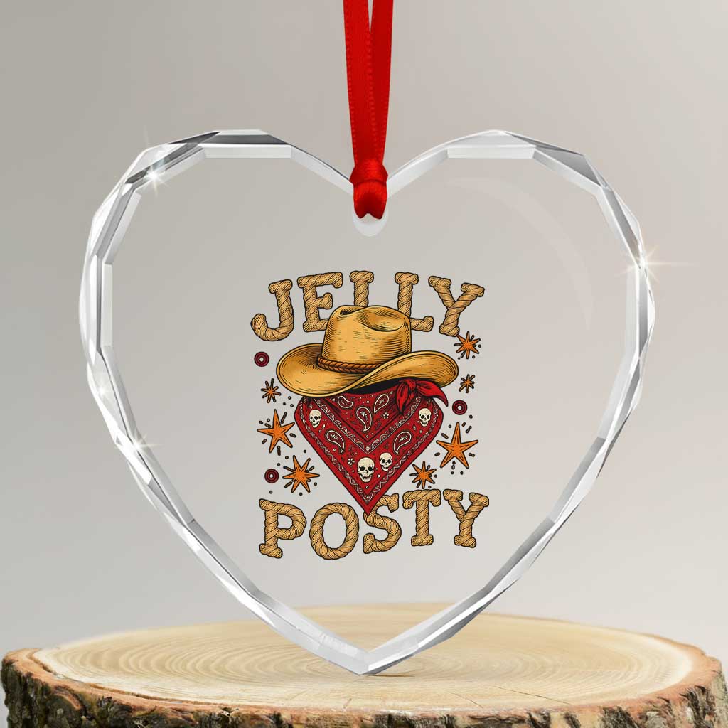 Jelly Posty Cowboy Bandana Heart Crystal Glass Ornament Funny Country Western Rodeo TS02 Transparent Glass 3'' Heart Print Your Wear