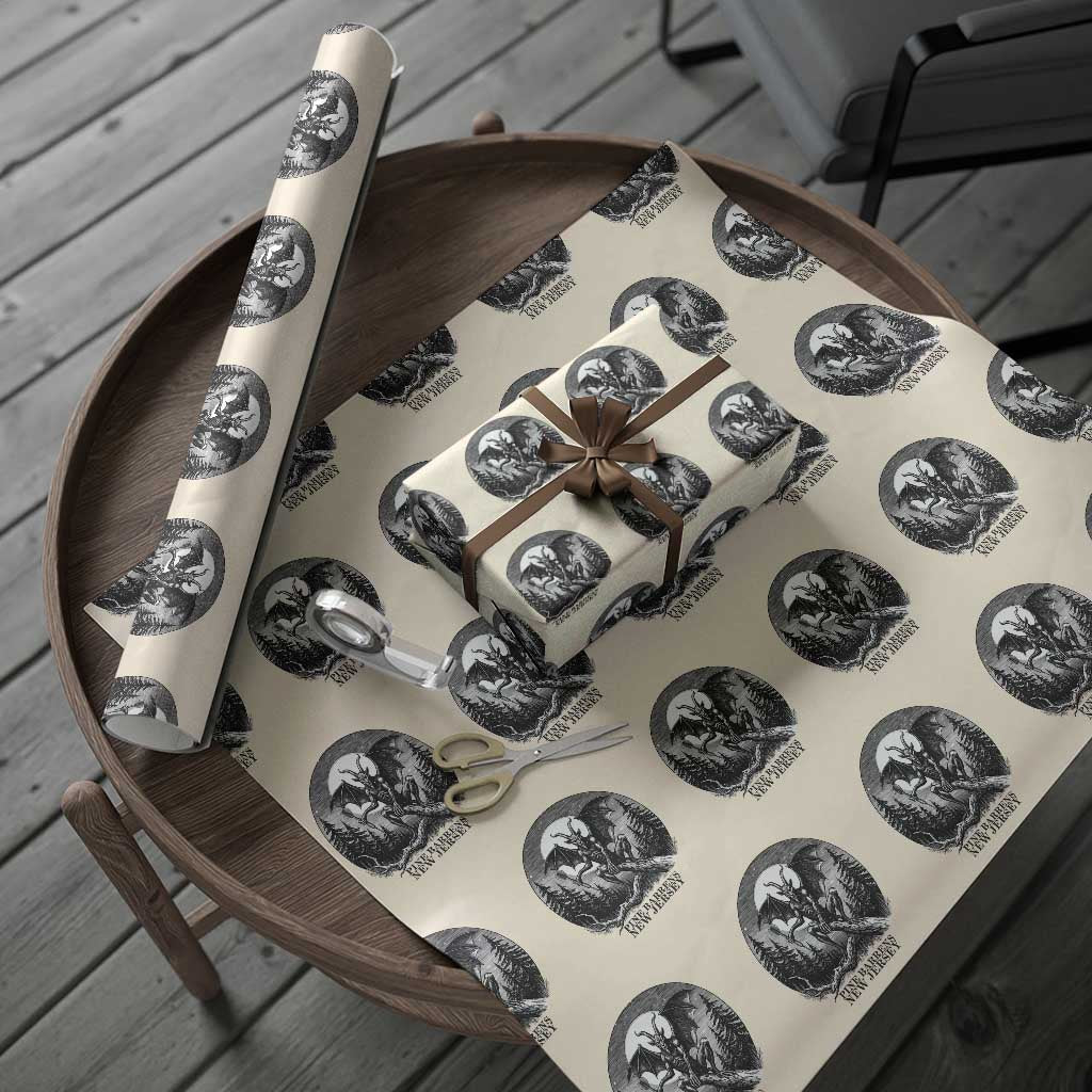Jersey Devil Playing Dart Wrapping Paper Roll Gothic Horror Gift Pine Barrens New Jersey TS12 Beige Print Your Wear