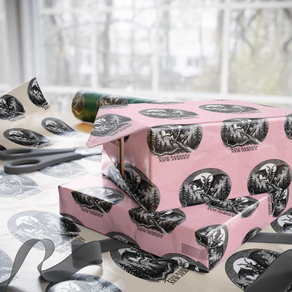 Jersey Devil Playing Dart Wrapping Paper Roll Gothic Horror Gift Pine Barrens New Jersey TS12 Light Pink Print Your Wear