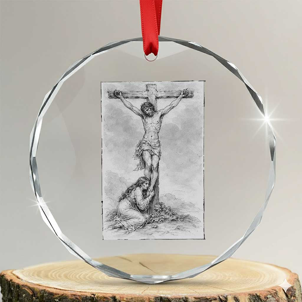 Jesus and St Mary Magdalene At The Cross Crystal Glass Ornament Vintage Catholic Lent TS11 Transparent Glass 3'' Circle Print Your Wear