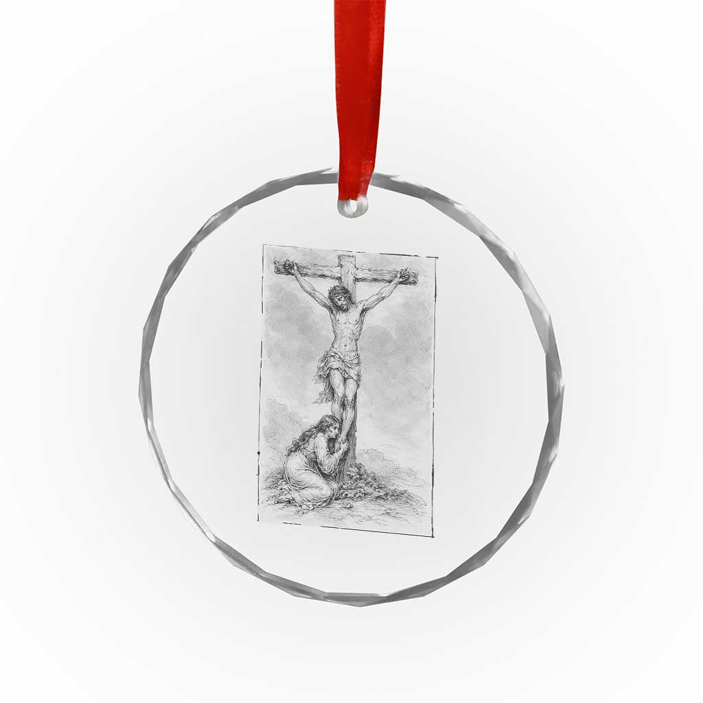 Jesus and St Mary Magdalene At The Cross Crystal Glass Ornament Vintage Catholic Lent TS11 Print Your Wear