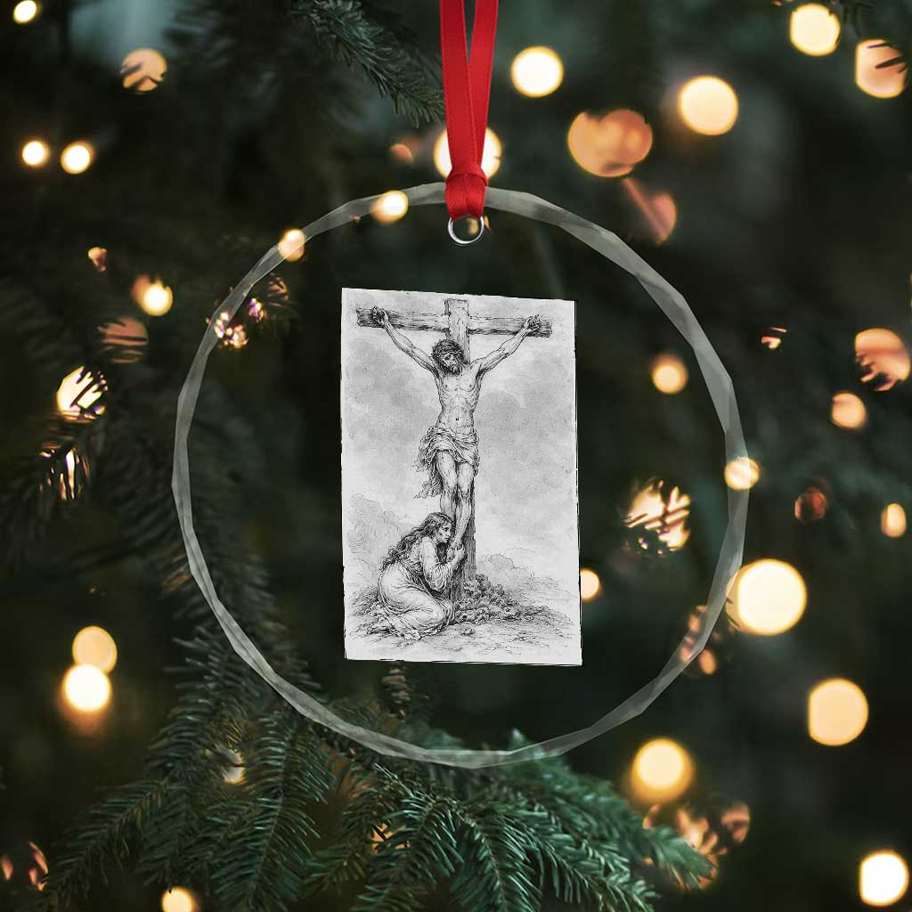 Jesus and St Mary Magdalene At The Cross Crystal Glass Ornament Vintage Catholic Lent TS11 Print Your Wear
