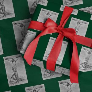 Jesus and St Mary Magdalene At The Cross Wrapping Paper Roll Vintage Catholic Lent TS11 Green Print Your Wear