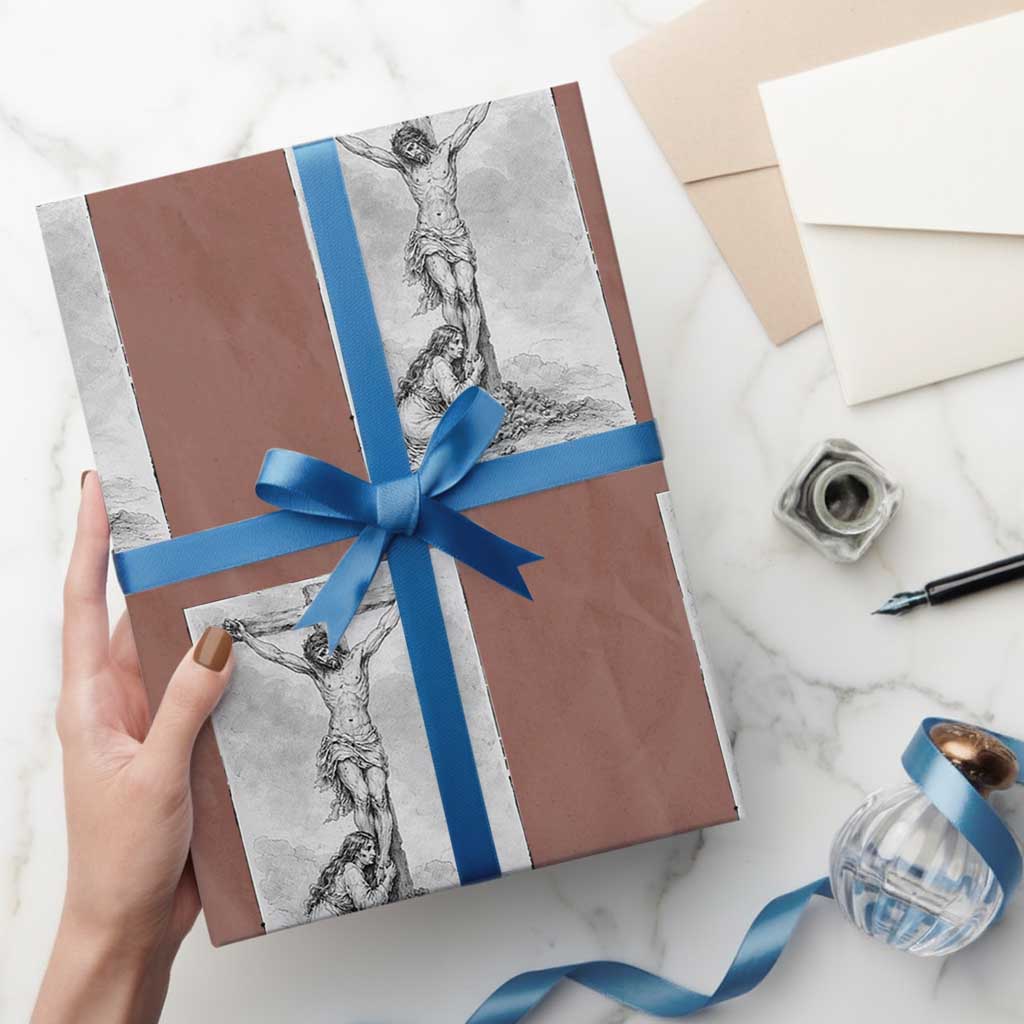 Jesus and St Mary Magdalene At The Cross Wrapping Paper Roll Vintage Catholic Lent TS11 Mocha Print Your Wear