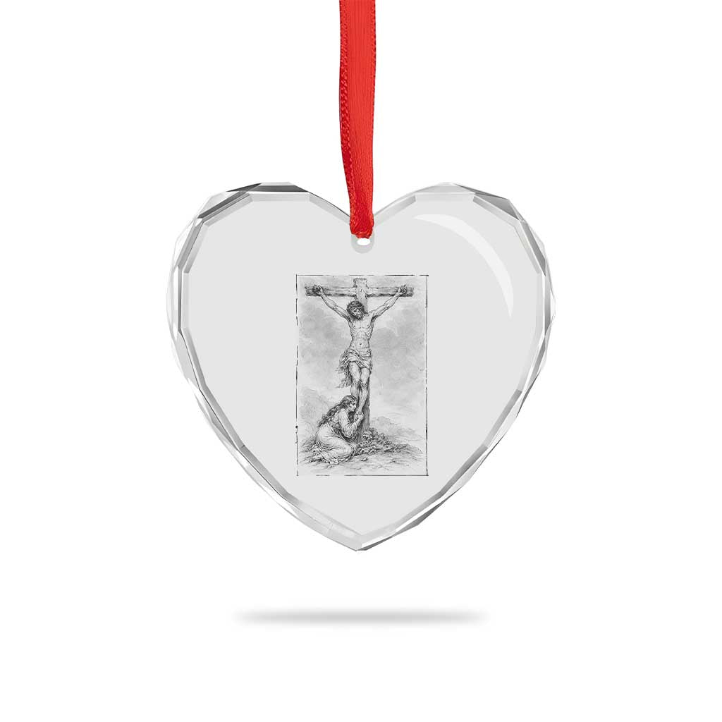 Jesus and St Mary Magdalene At The Cross Heart Crystal Glass Ornament Vintage Catholic Lent TS11 Print Your Wear
