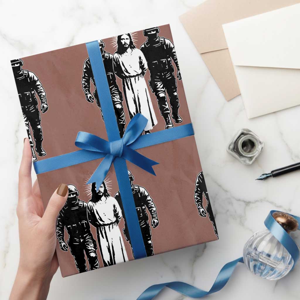Jesus Arrested Parody Wrapping Paper Roll Funny Immigrant Rights Political Protest TS11 Mocha Print Your Wear