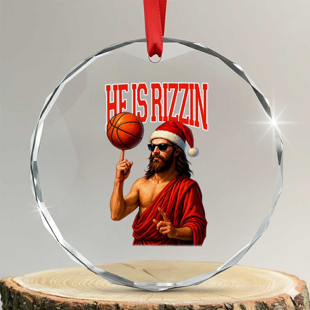 Jesus Basketball Christmas Crystal Glass Ornament He Is Rizzin TS14 Transparent Glass 3'' Circle Print Your Wear