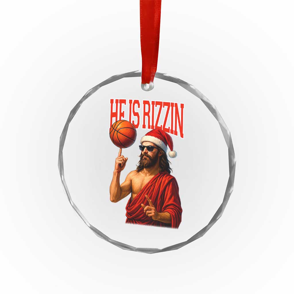 Jesus Basketball Christmas Crystal Glass Ornament He Is Rizzin TS14 Print Your Wear