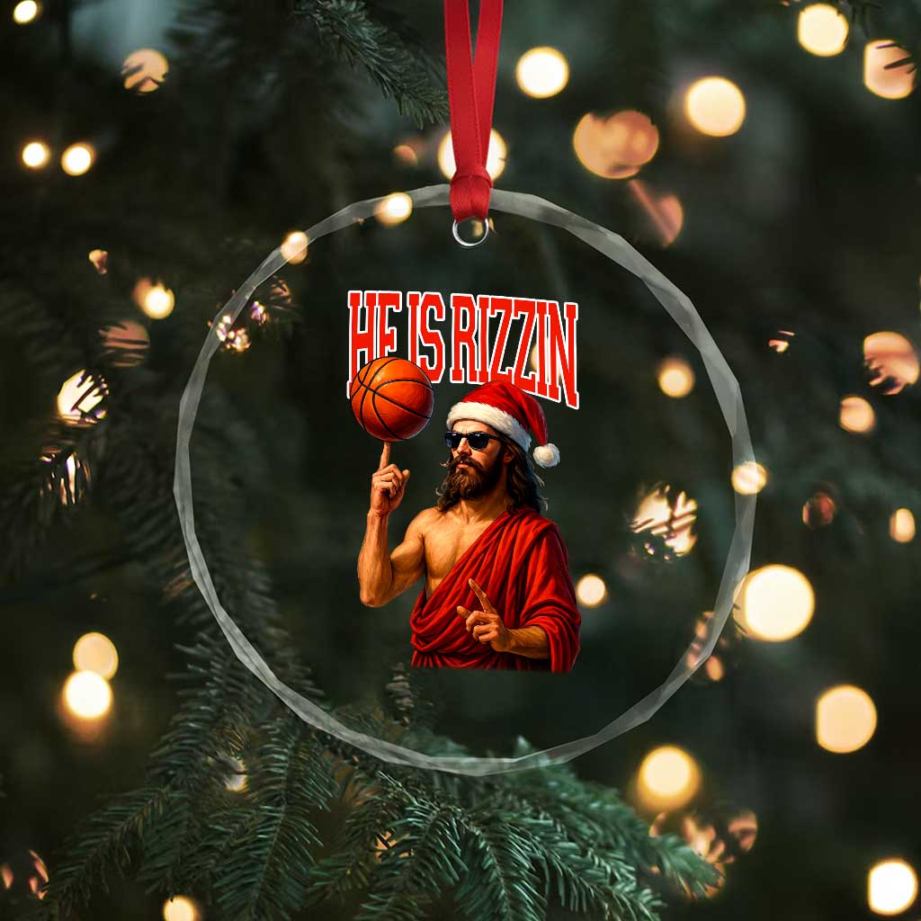 Jesus Basketball Christmas Crystal Glass Ornament He Is Rizzin TS14 Print Your Wear