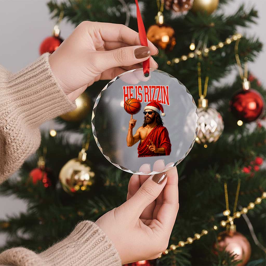 Jesus Basketball Christmas Crystal Glass Ornament He Is Rizzin TS14 Print Your Wear