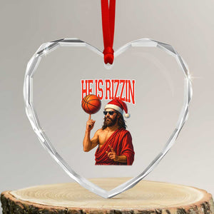 Jesus Basketball Christmas Heart Crystal Glass Ornament He Is Rizzin TS14 Transparent Glass 3'' Heart Print Your Wear