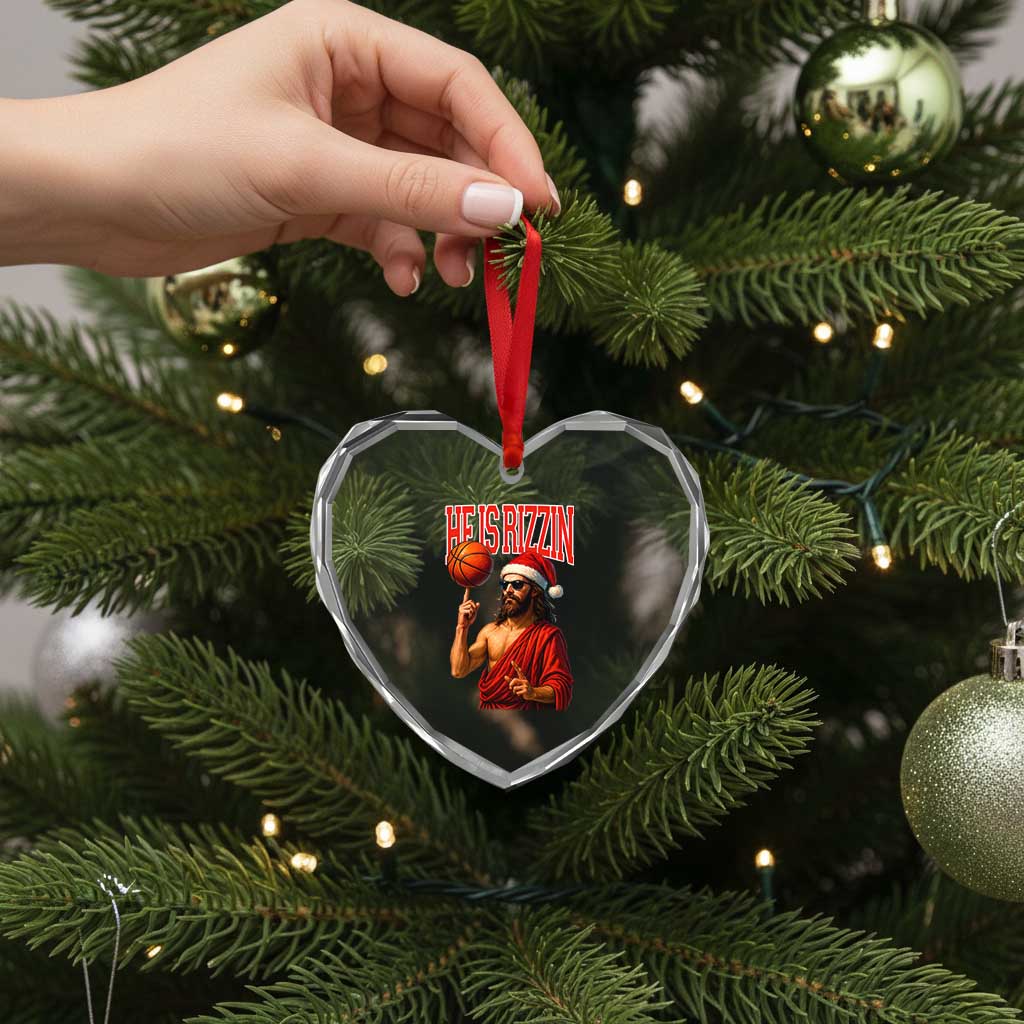 Jesus Basketball Christmas Heart Crystal Glass Ornament He Is Rizzin TS14 Print Your Wear
