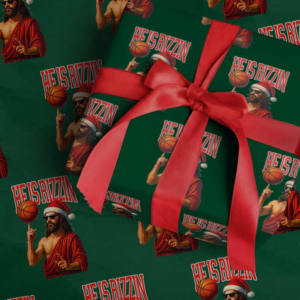 Jesus Basketball Christmas Wrapping Paper Roll He Is Rizzin TS14 Green Print Your Wear