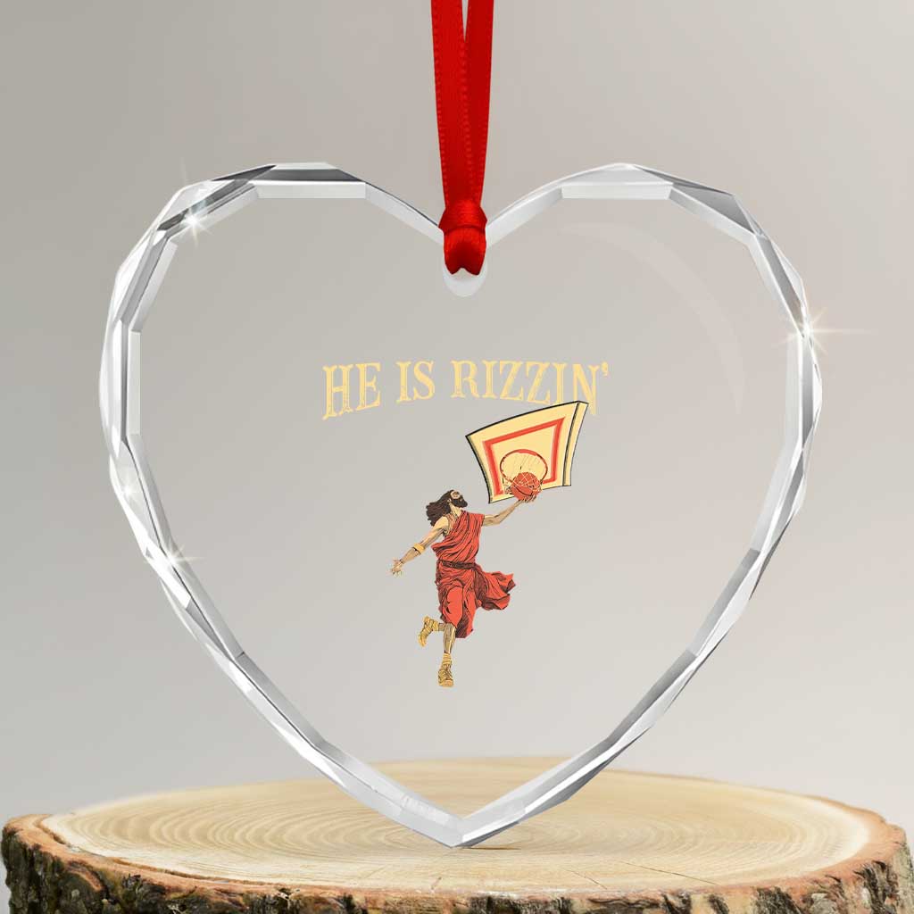 Jesus Basketball Heart Crystal Glass Ornament He Is Rizzin' TS02 Transparent Glass 3'' Heart Print Your Wear