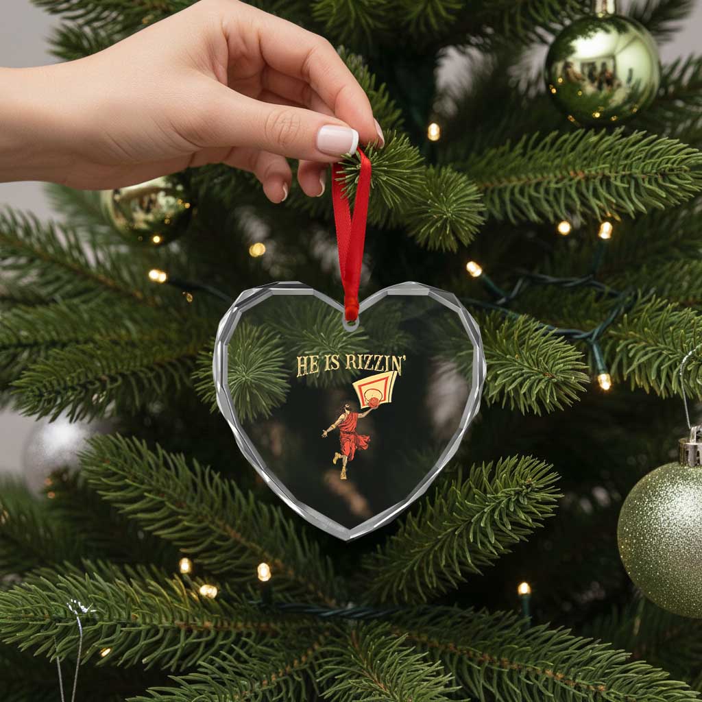 Jesus Basketball Heart Crystal Glass Ornament He Is Rizzin' TS02 Print Your Wear