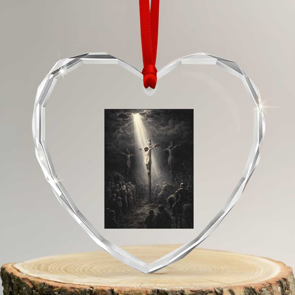 Jesus Christ Crucifixion Scene Religious Christian Easter Heart Crystal Glass Ornament TS11 Transparent Glass 3'' Heart Print Your Wear