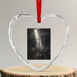 Jesus Christ Crucifixion Scene Religious Christian Easter Heart Crystal Glass Ornament TS11 Transparent Glass 3'' Heart Print Your Wear