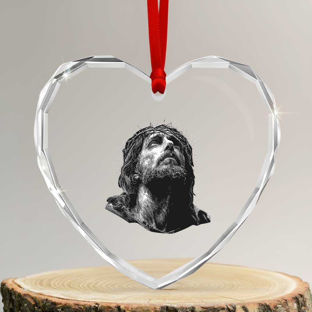 Jesus Christ Religious Christian Faith Crown Of Thorns Heart Crystal Glass Ornament TS11 Transparent Glass 3'' Heart Print Your Wear