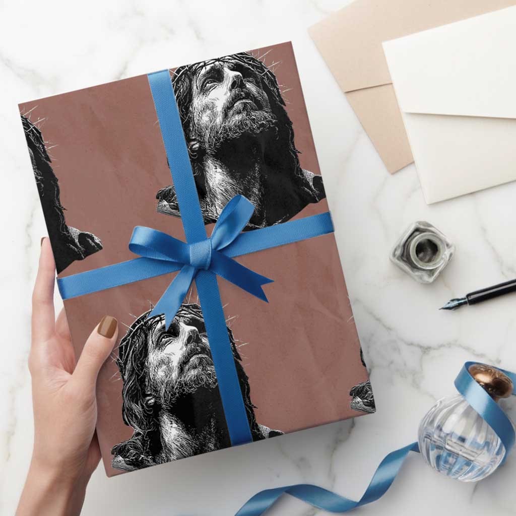 Jesus Christ Religious Christian Faith Crown Of Thorns Wrapping Paper Roll TS11 Mocha Print Your Wear