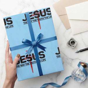 Jesus Christ Wrapping Paper Roll The Way Truth Life Cross Nails Faith In God Christian TS10 Light Blue Print Your Wear