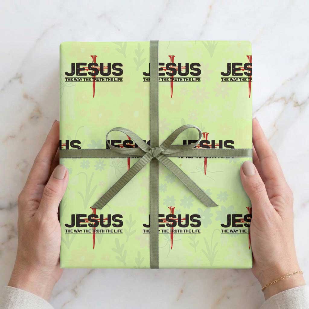 Jesus Christ Wrapping Paper Roll The Way Truth Life Cross Nails Faith In God Christian TS10 Lime Print Your Wear