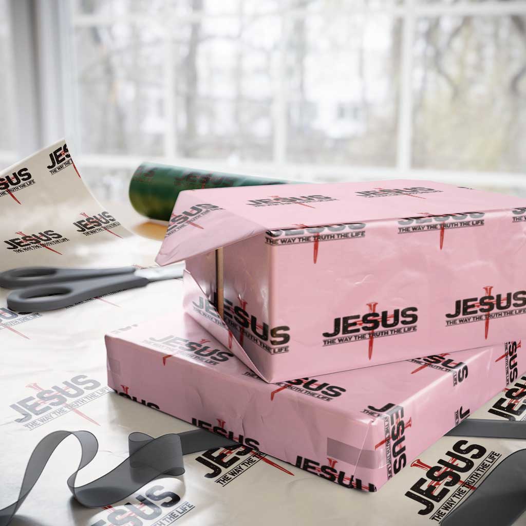 Jesus Christ Wrapping Paper Roll The Way Truth Life Cross Nails Faith In God Christian TS10 Light Pink Print Your Wear