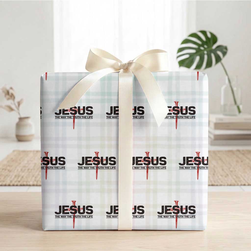 Jesus Christ Wrapping Paper Roll The Way Truth Life Cross Nails Faith In God Christian TS10 White Plaid Print Your Wear