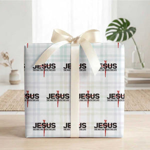 Jesus Christ Wrapping Paper Roll The Way Truth Life Cross Nails Faith In God Christian TS10 White Plaid Print Your Wear