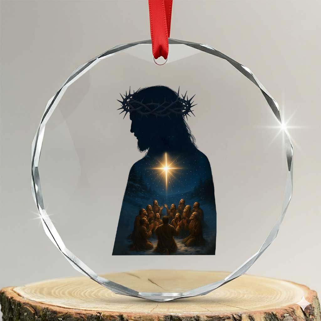 Jesus Christian Christmas Crystal Glass Ornament Christian Saints Praying Under The Star of Bethlehem TS14 Transparent Glass 3'' Circle Print Your Wear