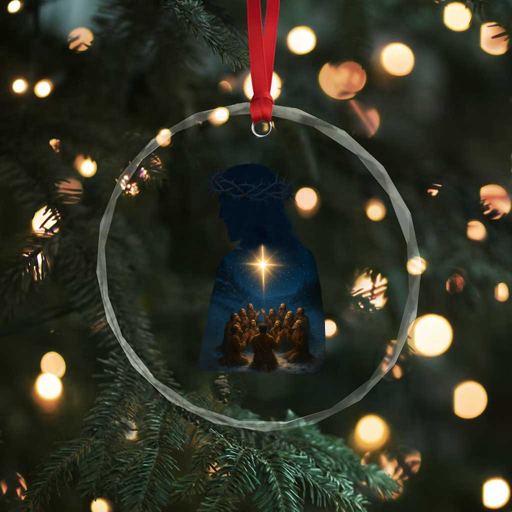 Jesus Christian Christmas Crystal Glass Ornament Christian Saints Praying Under The Star of Bethlehem TS14 Print Your Wear
