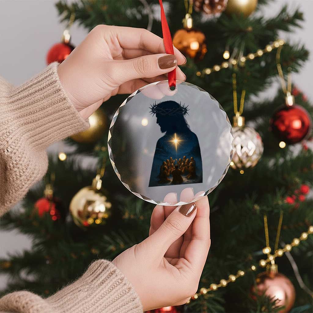 Jesus Christian Christmas Crystal Glass Ornament Christian Saints Praying Under The Star of Bethlehem TS14 Print Your Wear