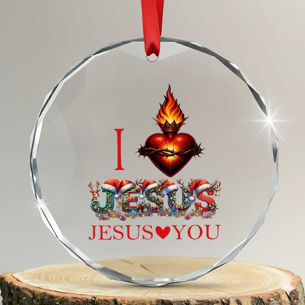 Jesus Christian Christmas Crystal Glass Ornament Cross Bible Verse Faith Love TS14 Transparent Glass 3'' Circle Print Your Wear
